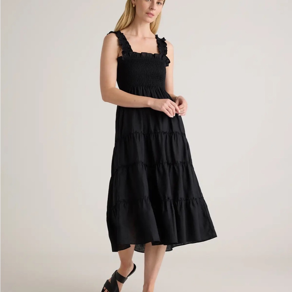 Black European Line Smocked Midi Dress